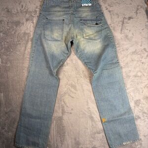 Atikin Jeans Men's 34x34 Blue Light Wash Denim Straight Leg Distressed Faded Y2K